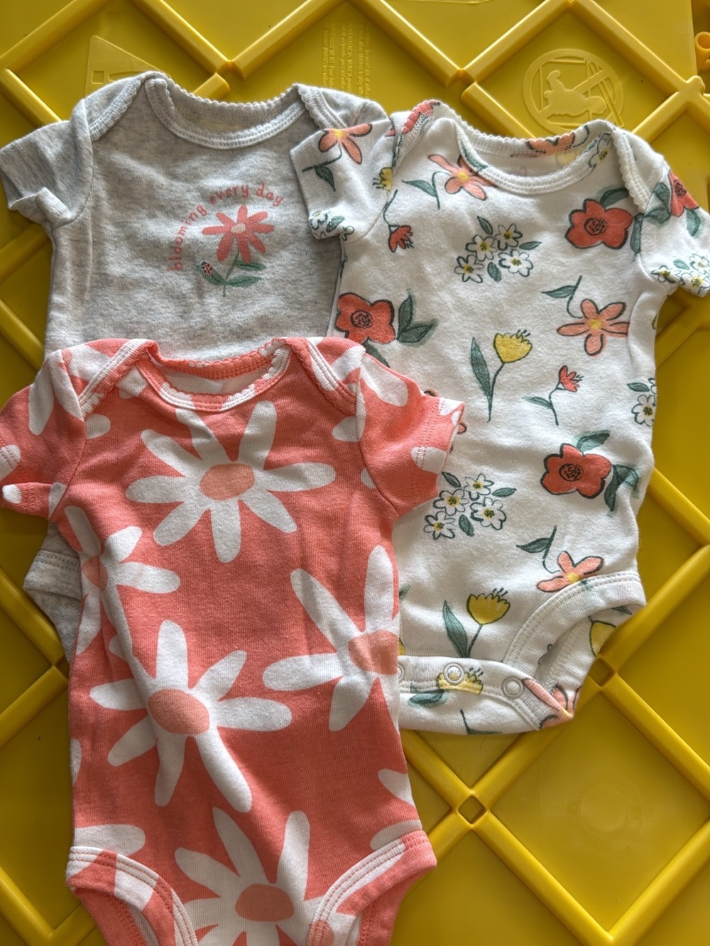 Carter's Coral, White & Heather Gray Floral Baby Bodysuit 3-Pack